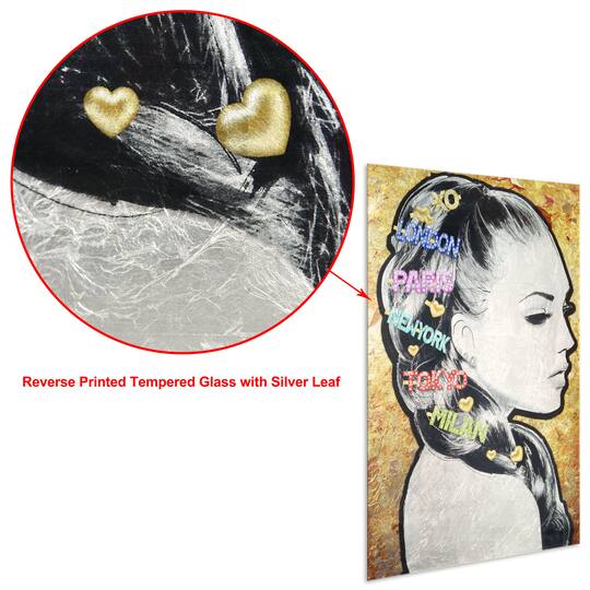 Empire Art Direct Silver Leaf Vetro de Arte 36" x 24" City Clips Frameless Printed Tempered Glass Wall Art